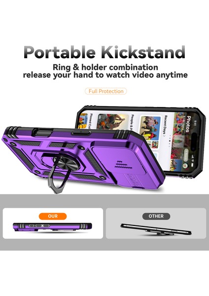 iPhone 16 Pro Kılıf Halkalı Kickstand Pc+Tpu Telefon Kılıfı Camshield-Mor (Yurt Dışından) modelleri
