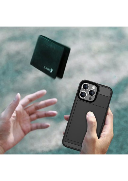 iPhone 16 Pro Max Kılıfı Kayar Kart Tutucu Pc+Tpu Telefon Arka Kapağı-Altın (Yurt Dışından) modelleri