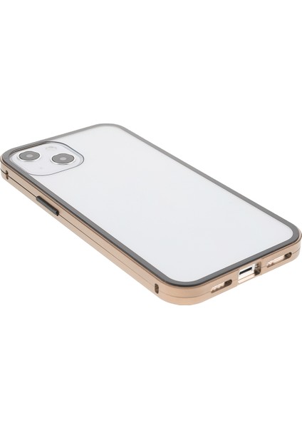 Düşmeye Karşı Tam Kapsama Metal Çerçeve + Çift Taraflı Temperli Cam Manyetik Emici Telefon Kabuğu Kılıfı iPhone 13 6.1 Inç - Altın (Yurt Dışından) fırsatları