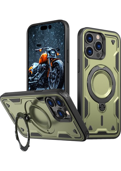 iPhone 14 Pro Max Kılıfı Magsafe Askeri Koruma Pc+Tpu Kickstand Telefon Kılıfı ile Uyumlu-Zeytin Yeşili (Yurt Dışından)