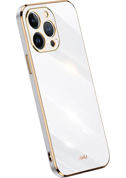 Xınlı iPhone 15 Pro Çizilmez Telefon Arka Kapağı Galvanik Altın Kenar Tpu Kılıf-Beyaz (Yurt Dışından)