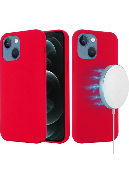iPhone 13 Kılıfı Magsafe Sıvı Silikon Telefon Kılıfı ile Uyumlu-Kırmızı (Yurt Dışından)