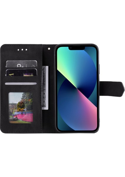 iPhone 14 Plus Için Ekleme Dikişi Cilt Dokunuşlu Folio Flip Kılıf Standı Pu Deri Düşmeye Dayanıklı Cep Telefonu Kılıfı-Siyah (Yurt Dışından) fiyatları
