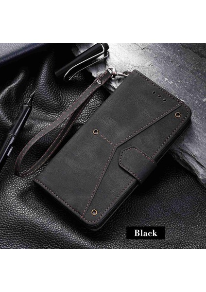 iPhone 14 Plus Için Ekleme Dikişi Cilt Dokunuşlu Folio Flip Kılıf Standı Pu Deri Düşmeye Dayanıklı Cep Telefonu Kılıfı-Siyah (Yurt Dışından) indirimleri