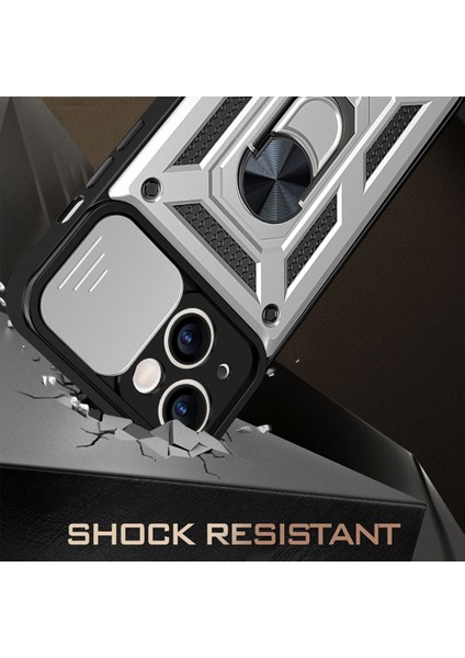 iPhone 13 Mini 5.4 Inç Için Her Yönlü Koruyucu Kamera Sürgülü Telefon Düşmeye Karşı Kılıf Arka Kabuk Kickstand ile - Gümüş (Yurt Dışından) fiyatları