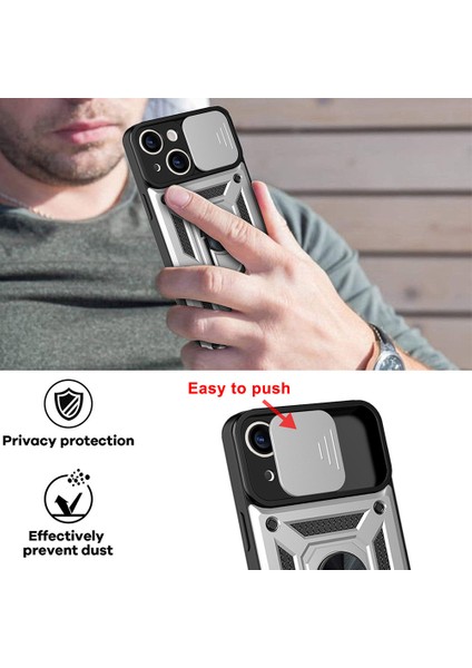 iPhone 13 Mini 5.4 Inç Için Her Yönlü Koruyucu Kamera Sürgülü Telefon Düşmeye Karşı Kılıf Arka Kabuk Kickstand ile - Gümüş (Yurt Dışından) fırsatları