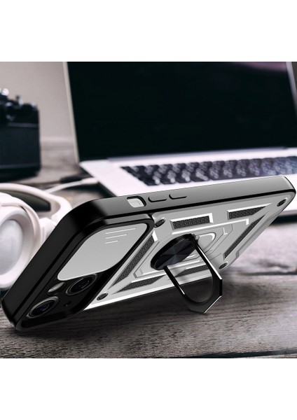 iPhone 13 Mini 5.4 Inç Için Her Yönlü Koruyucu Kamera Sürgülü Telefon Düşmeye Karşı Kılıf Arka Kabuk Kickstand ile - Gümüş (Yurt Dışından) indirimleri