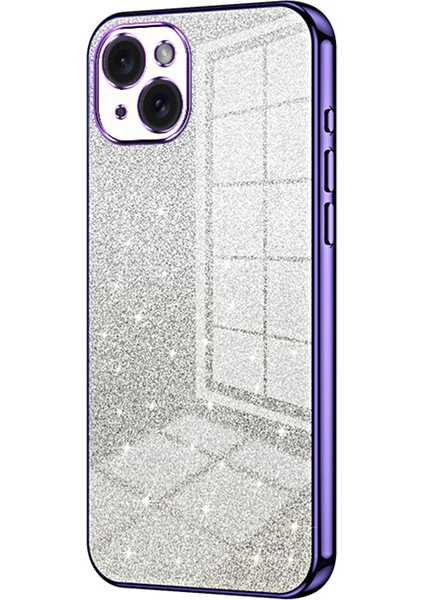 iPhone 15 Plus Cep Telefonu Kılıfı Darbeye Dayanıklı Degrade Parıltılı Hassas Kesik Tpu Kapak-Mor (Yurt Dışından)