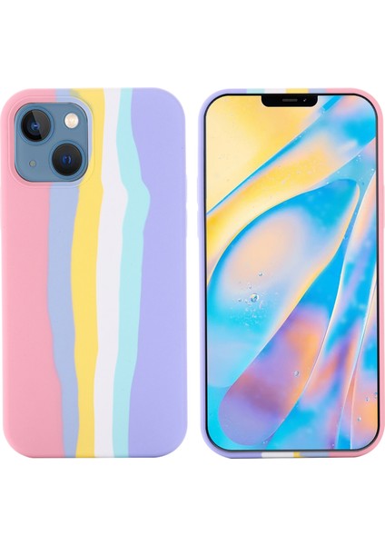 iPhone 15 Plus Gökkuşağı Ka Sıvı Silikon + Pc Arka Kapak Fiber Astar Telefon Kılıfı - Pembe (Yurt Dışından)