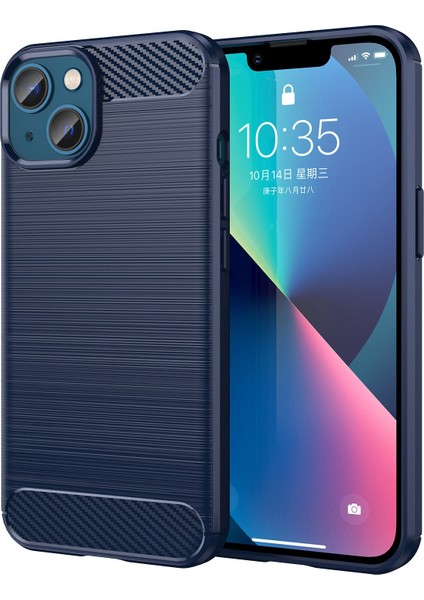 iPhone 14 Plus 6.7 Inç Karbon Fiber Doku Tpu Kapaklı Fırçalanmış Ince Kılıf Çizilmeye Dayanıklı Cep Telefonu Kılıfı-Mavi (Yurt Dışından)