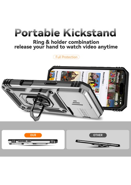 iPhone 16 Pro Kılıf Halkalı Kickstand Pc+Tpu Telefon Kılıfı Camshield-Gümüş (Yurt Dışından) modelleri