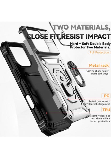 iPhone 16 Pro Kılıf Halkalı Kickstand Pc+Tpu Telefon Kılıfı Camshield-Gümüş (Yurt Dışından) indirimleri
