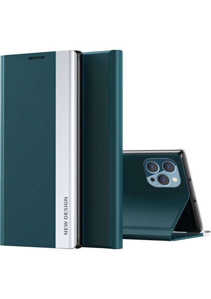 iPhone 14 Plus 6.7 Inç Folio Flip Pu Deri Stand Kılıf Darbeye Dayanıklı Elektrokaplama Telefon Kılıfı-Yeşil (Yurt Dışından)