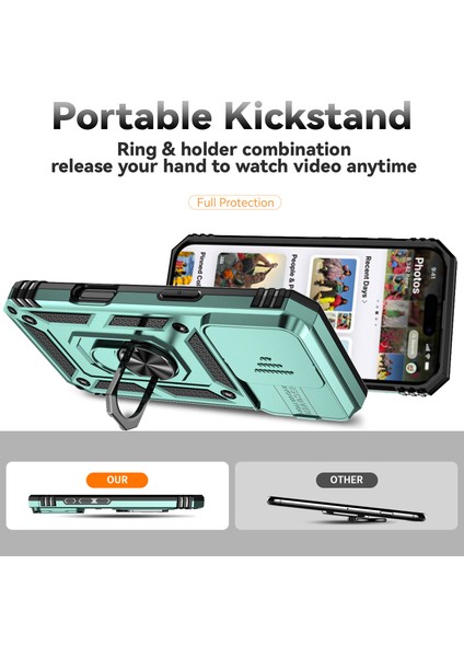 iPhone 16 Pro Kılıf Halkalı Kickstand Pc+Tpu Telefon Kılıfı Camshield-Siyahımsı Yeşil (Yurt Dışından) modelleri