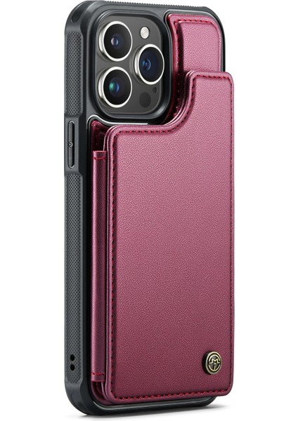 iPhone 16 Pro Max Telefon Kılıfı Caseme C22 Deri Arka Kapak Rfıd Engelleme Kart Yuvaları Ile-Kırmızı (Yurt Dışından) fırsatları