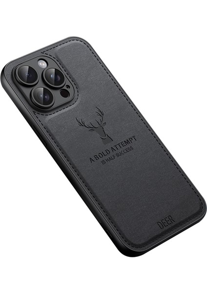 iPhone 13 Pro Max Telefon Kılıfı Pu Deri Kaplamalı Pc+Tpu Geyik Desenli Kapak-Siyah (Yurt Dışından)