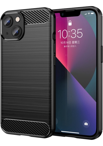 iPhone 14 Plus 6.7 Inç Karbon Fiber Doku Tpu Kapaklı Fırçalanmış Ince Kılıf Çizilmeye Dayanıklı Cep Telefonu Kılıfı-Siyah (Yurt Dışından)