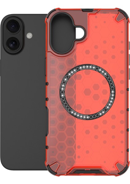 iPhone 16 Plus Manyetik Telefon Kılıfı Honeycomb Tpu+Pc Hibrit Kapak-Kırmızı (Yurt Dışından) fırsatları