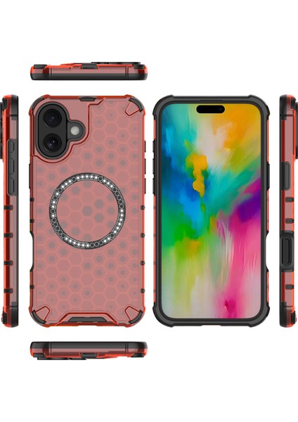 iPhone 16 Plus Manyetik Telefon Kılıfı Honeycomb Tpu+Pc Hibrit Kapak-Kırmızı (Yurt Dışından) indirimleri
