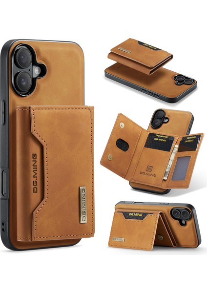 Dg.mıng M2 Serisi iPhone 16 Kılıf Pu+Pc+Tpu Telefon Kılıfı Çıkarılabilir Cüzdan-Kahverengi (Yurt Dışından)