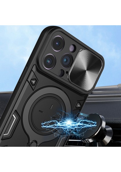 iPhone 11 Pro Döndürülebilir Destekli Koruyucu Kılıf Pc+Tpu Telefon Kılıfı Kayar Kamera Kapağı-Siyah (Yurt Dışından) indirimleri