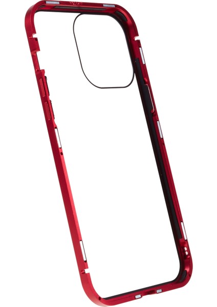 iPhone 14 Pro Max Darbeye Dayanıklı Anti-Pep Telefon Kılıfı Metal Çerçeve + Çift Taraflı Temperli Cam Hibrit Kapak Manyetik Kapatma ile - Kırmızı (Yurt Dışından) fiyatları
