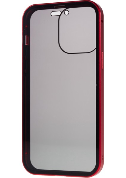 iPhone 14 Pro Max Darbeye Dayanıklı Anti-Pep Telefon Kılıfı Metal Çerçeve + Çift Taraflı Temperli Cam Hibrit Kapak Manyetik Kapatma ile - Kırmızı (Yurt Dışından) indirimleri