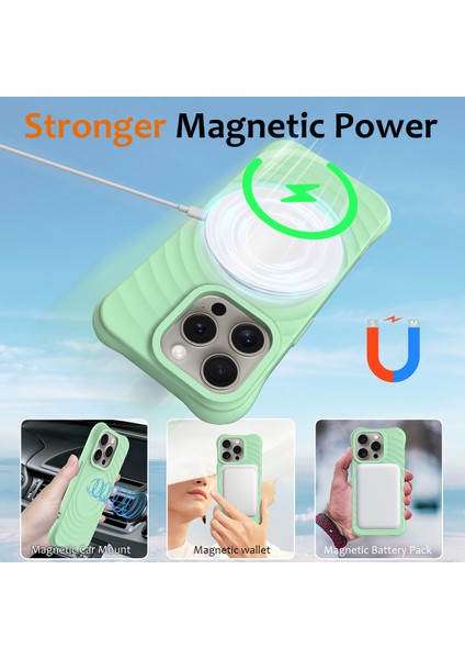 iPhone 12 Pro Max Manyetik Kılıf Darbeye Dayanıklı Sıvı Silikon Telefon Kılıfı Su Dalgası Dokusu-Yeşil (Yurt Dışından) modelleri