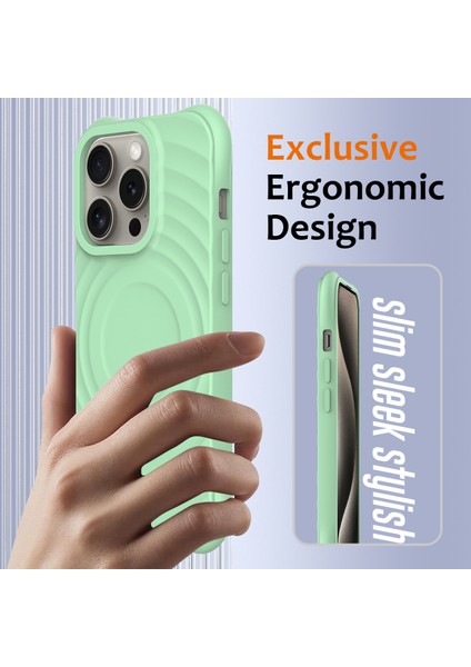 iPhone 12 Pro Max Manyetik Kılıf Darbeye Dayanıklı Sıvı Silikon Telefon Kılıfı Su Dalgası Dokusu-Yeşil (Yurt Dışından) fırsatları
