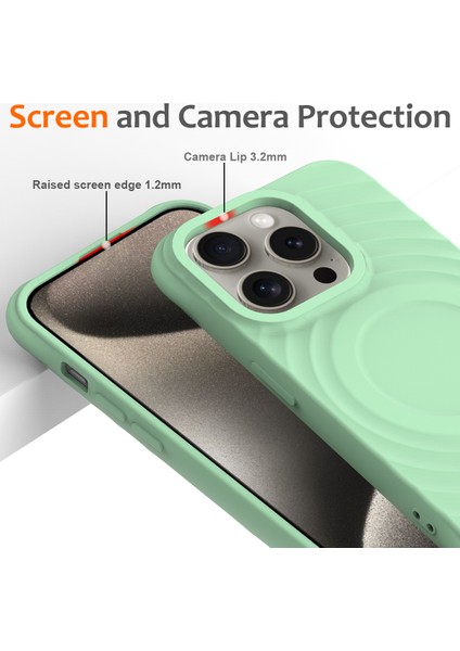 iPhone 12 Pro Max Manyetik Kılıf Darbeye Dayanıklı Sıvı Silikon Telefon Kılıfı Su Dalgası Dokusu-Yeşil (Yurt Dışından) indirimleri