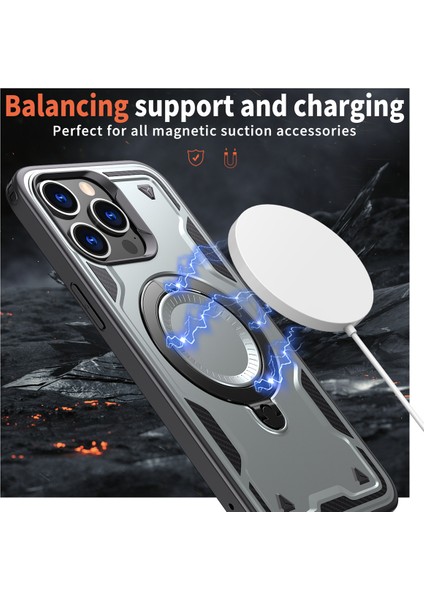 iPhone 15 Pro Kılıfı Magsafe Askeri Koruma Pc+Tpu Kickstand Telefon Kılıfı-Gri ile Uyumlu (Yurt Dışından) fiyatları