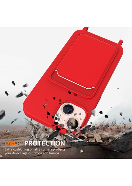 iPhone 14 Plus Kılıf Için Askılı Sıvı Silikon Darbeye Dayanıklı Telefon Kılıfı-Kırmızı (Yurt Dışından) modelleri