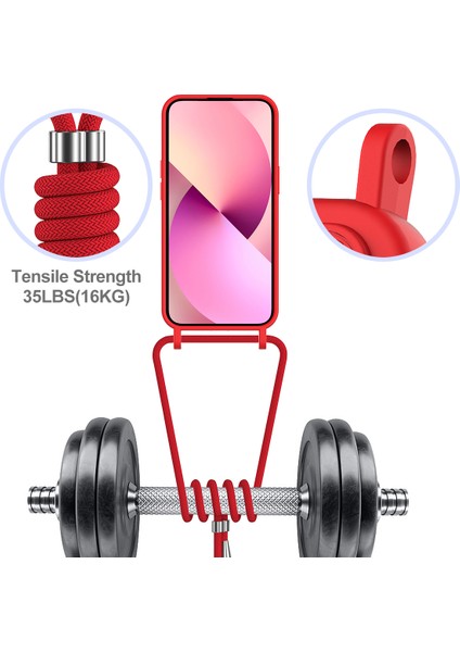 iPhone 14 Plus Kılıf Için Askılı Sıvı Silikon Darbeye Dayanıklı Telefon Kılıfı-Kırmızı (Yurt Dışından) fırsatları