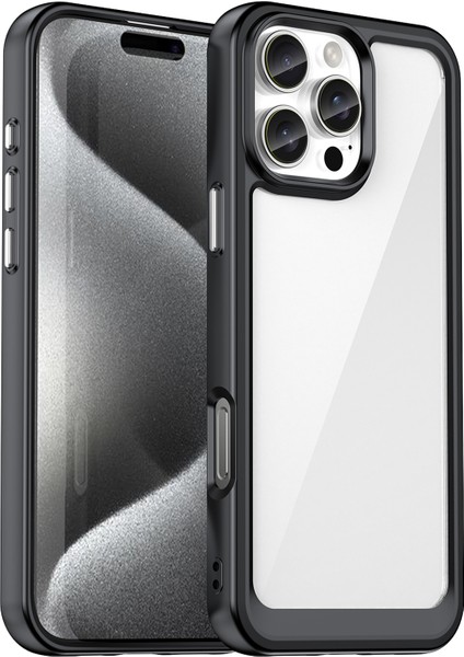 iPhone 16 Pro Max Kılıf Tpu+Akrilik Darbeye Dayanıklı Koruyucu Şeffaf Telefon Kılıfı-Siyah (Yurt Dışından)