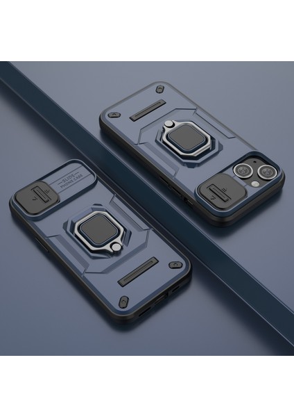 iPhone 15 Plus Telefon Kılıfı Düşme Korumalı Pc+Tpu Ayaklık Kapağı Kayar Kamera Kapağı-Mavi (Yurt Dışından) modelleri