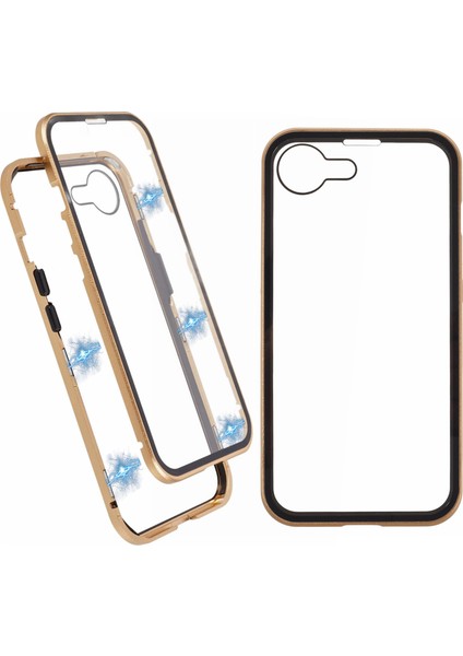 iPhone 16E Kılıfı Çift Taraflı Temperli Cam Manyetik Şeffaf Telefon Kılıfı-Altın (Yurt Dışından)
