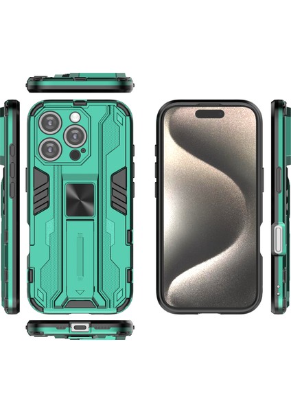 iPhone 16 Pro Kılıf Pc+Tpu Darbeye Dayanıklı Telefon Kılıfı Kickstand Ile-Yeşil (Yurt Dışından) fırsatları