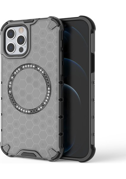 iPhone 12 Pro Max Manyetik Kılıf 4 Köşe Darbeye Dayanıklı Hava Yastığı Petek Tpu+Pc Kapak-Gri (Yurt Dışından)