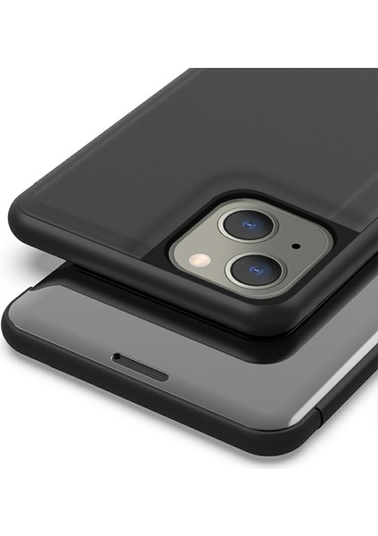 View Window Galvanik Aynalı Yüzey Deri Flip Kılıf Standlı iPhone 13 6.1 Inç-Siyah (Yurt Dışından) indirimleri