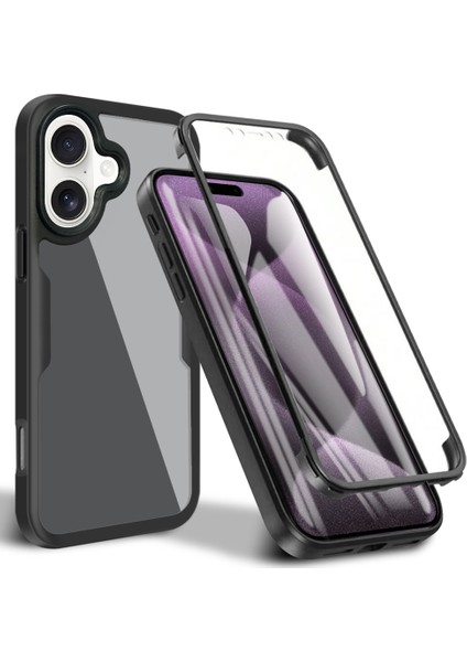 iPhone 16 Plus Kılıf Akrilik+Tpu Şeffaf Telefon Kılıfı Pet Ekran Filmi-Siyah (Yurt Dışından)