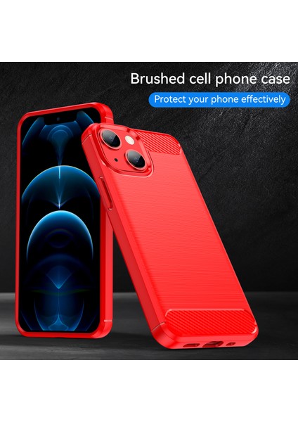1.8mm Esnek Tpu Çizilmez Karbon Fiber Fırçalanmış Koruyucu Kapak Telefon Arka Kılıfı iPhone 13 6.1 Inç-Kırmızı (Yurt Dışından) indirimleri