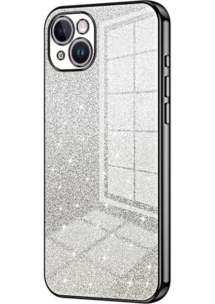 iPhone 14 Plus Cep Telefonu Kılıfı Parıltılı Hassas Kesim Elektrokaplama Tpu Kapak-Siyah (Yurt Dışından)