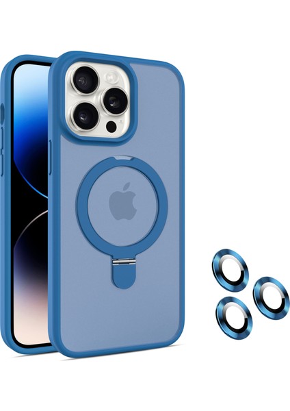 iPhone 14 Pro Manyetik Kılıf Pc+Tpu Telefon Kılıfı Kamera Lens Koruyucu Seti-Koyu Mavi (Yurt Dışından)