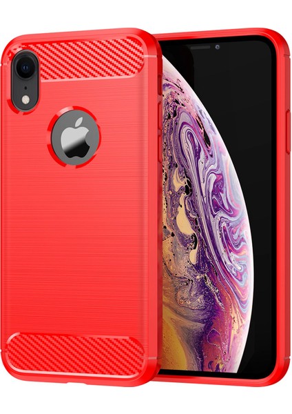 iPhone Xr 6.1 Inç Düşmeye Esnek Tpu Telefon Arka Kapağı Fırçalanmış Karbon Fiber Doku Cep Telefonu Kılıfı-Kırmızı (Yurt Dışından)