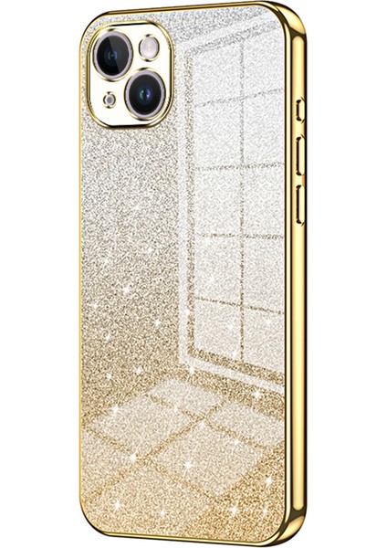 iPhone 14 Plus Cep Telefonu Kılıfı Parıltılı Hassas Kesim Elektrokaplama Tpu Kapak-Altın (Yurt Dışından)