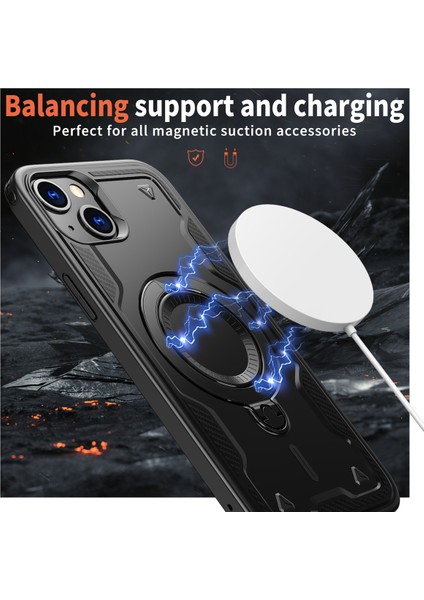 iPhone 15 Plus Kılıf Için Magsafe Askeri Koruma Pc+Tpu Kickstand Telefon Kılıfı-Siyah ile Uyumlu (Yurt Dışından) fiyatları