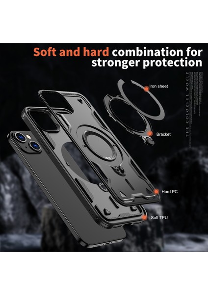 iPhone 15 Plus Kılıf Için Magsafe Askeri Koruma Pc+Tpu Kickstand Telefon Kılıfı-Siyah ile Uyumlu (Yurt Dışından) fırsatları
