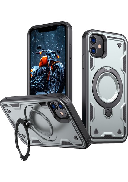 iPhone 11/xr Kılıfı Için Magsafe Askeri Koruma Pc+Tpu Kickstand Telefon Kılıfı-Gri ile Uyumlu (Yurt Dışından)