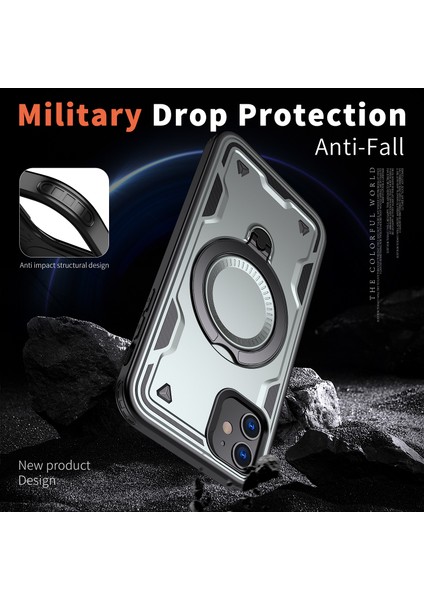 iPhone 11/xr Kılıfı Için Magsafe Askeri Koruma Pc+Tpu Kickstand Telefon Kılıfı-Gri ile Uyumlu (Yurt Dışından) modelleri