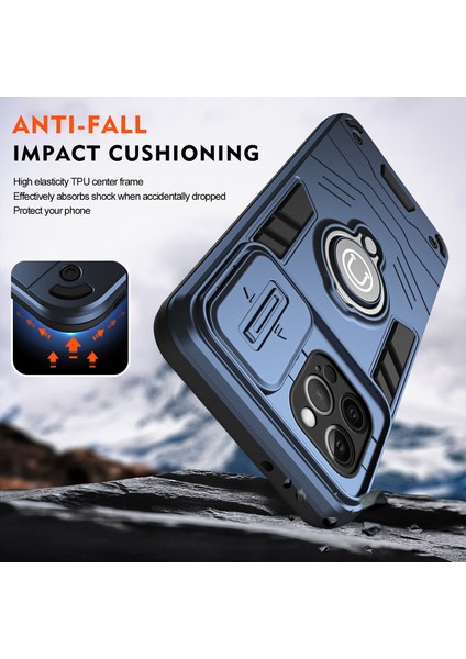 iPhone 12 Pro Max Kılıfı Pc+Tpu Kickstand Arka Kapak Sürgülü Lens Kapağı-Mavi (Yurt Dışından) fırsatları